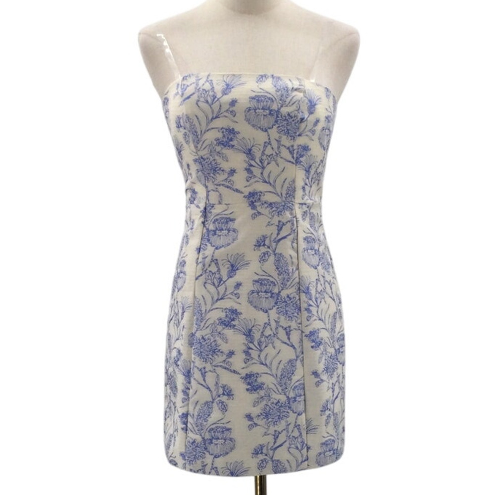 FORMAL 0 XS Blue White Floral straps cocktail party bodycon mini dress NEW B43